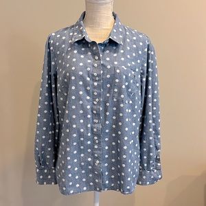 Tommy Hilfiger denim and white polka dot Oxford shirt